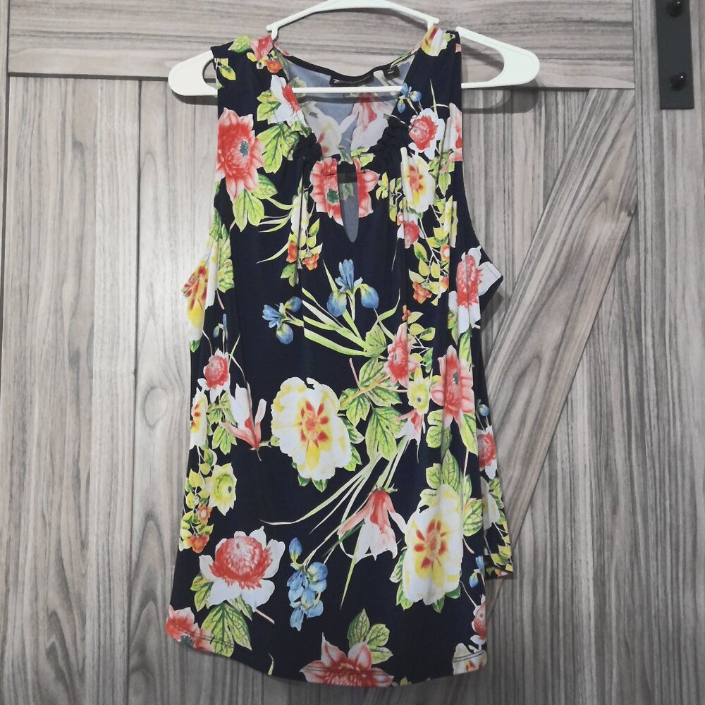 Gently Worn Navy Blue Floral Blouse